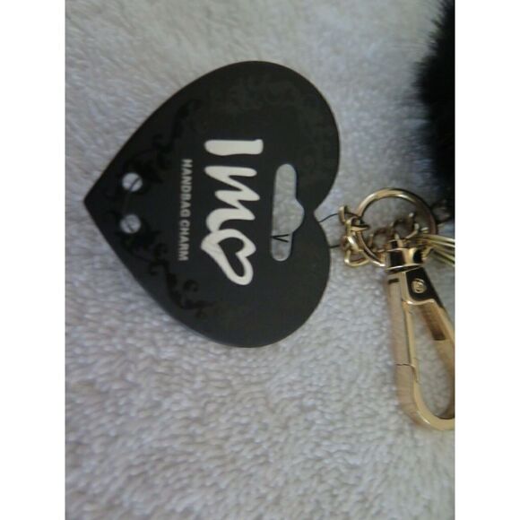 IM Heart Gold Croc Skin Zippered Coin Pouch and Black Fur Clasped Handbag Charm - Picture 7 of 9